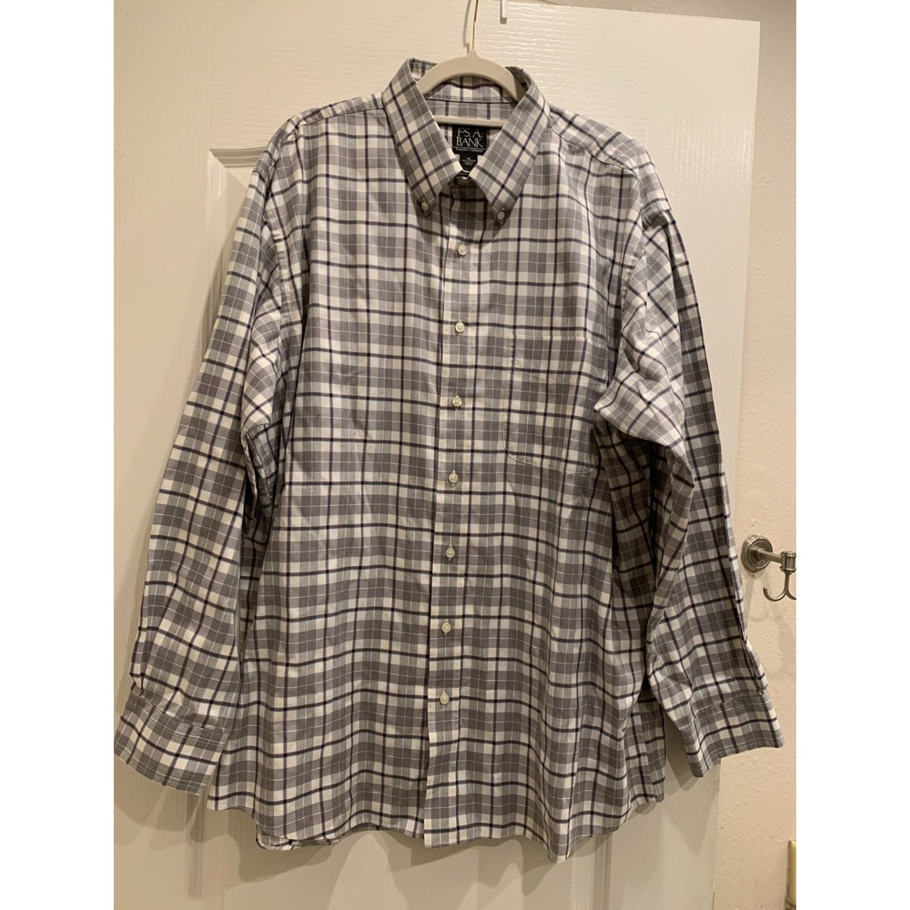 Jos A Bank 1905 XL Men's Shirt Tan Gray Plaid Check Cotton Modern Fit Flip Cuff